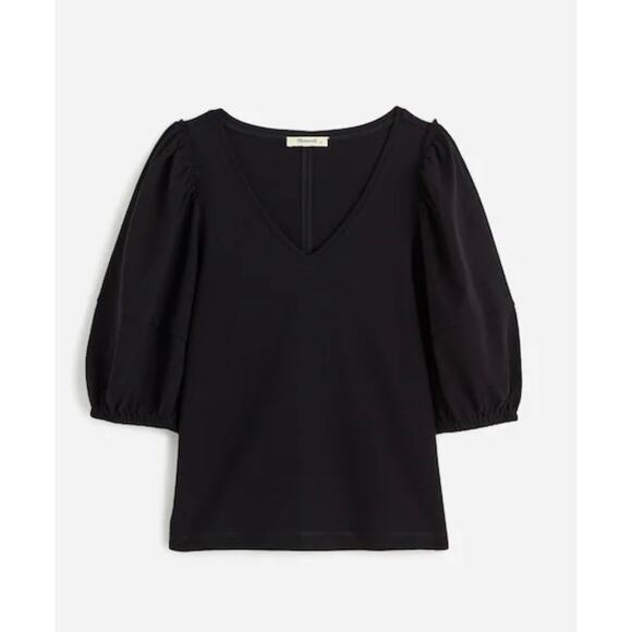 Madewell NWT Women’s Black Puff Sleeve V Neck Top size XXL - Picture 1 of 8